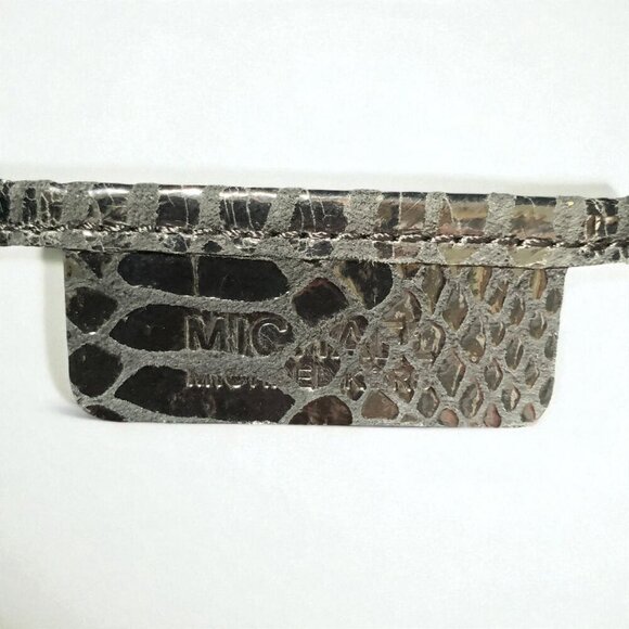 Michael Kors Black Python-Embossed Leather Tote Gold Chain Straps & Logo Charm - Picture 6 of 11